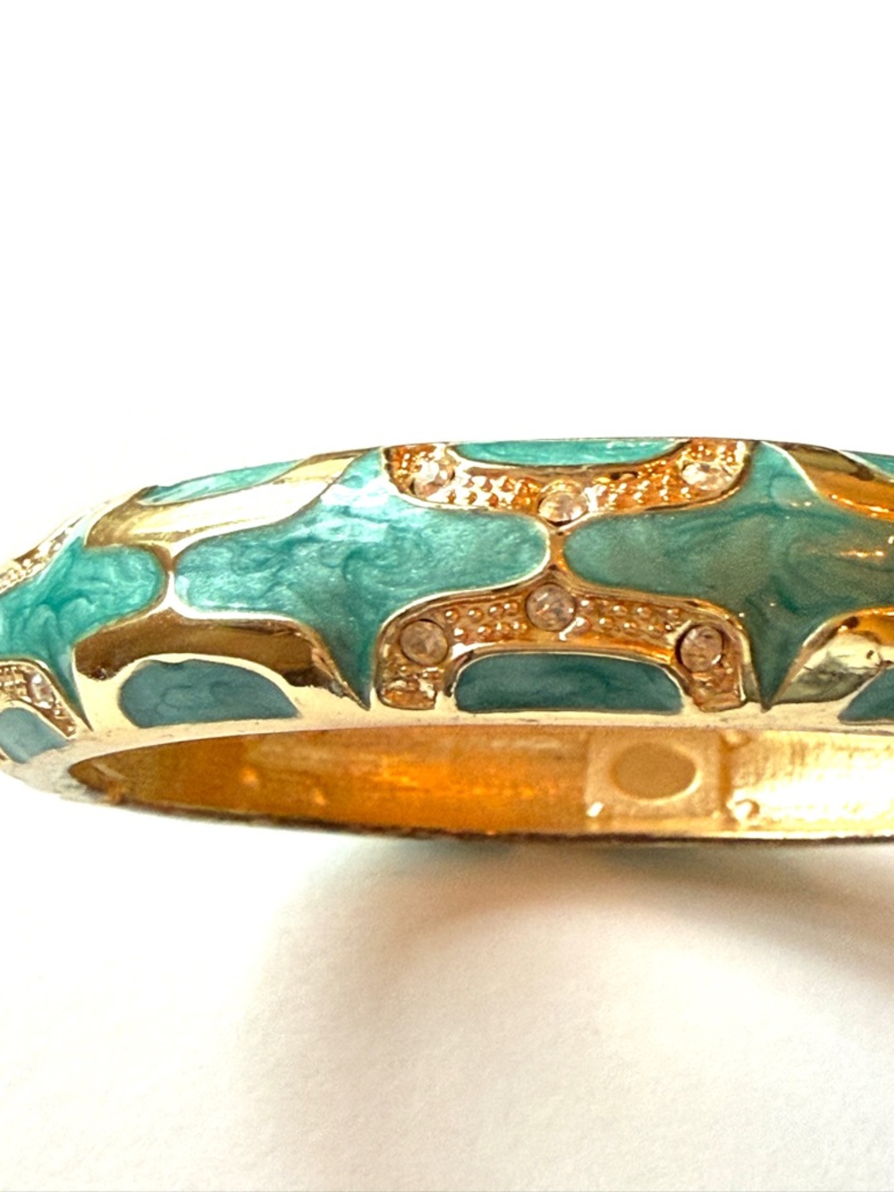 Gold-Tone Turquoise Enamel Hinged Bangle Bracelet - Picture 2 of 4